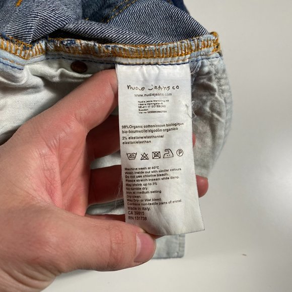 Nudie Jeans Thin Finn Org. Dry Ecru Embo slim fit Jeans mens size 32x32 - Picture 7 of 11